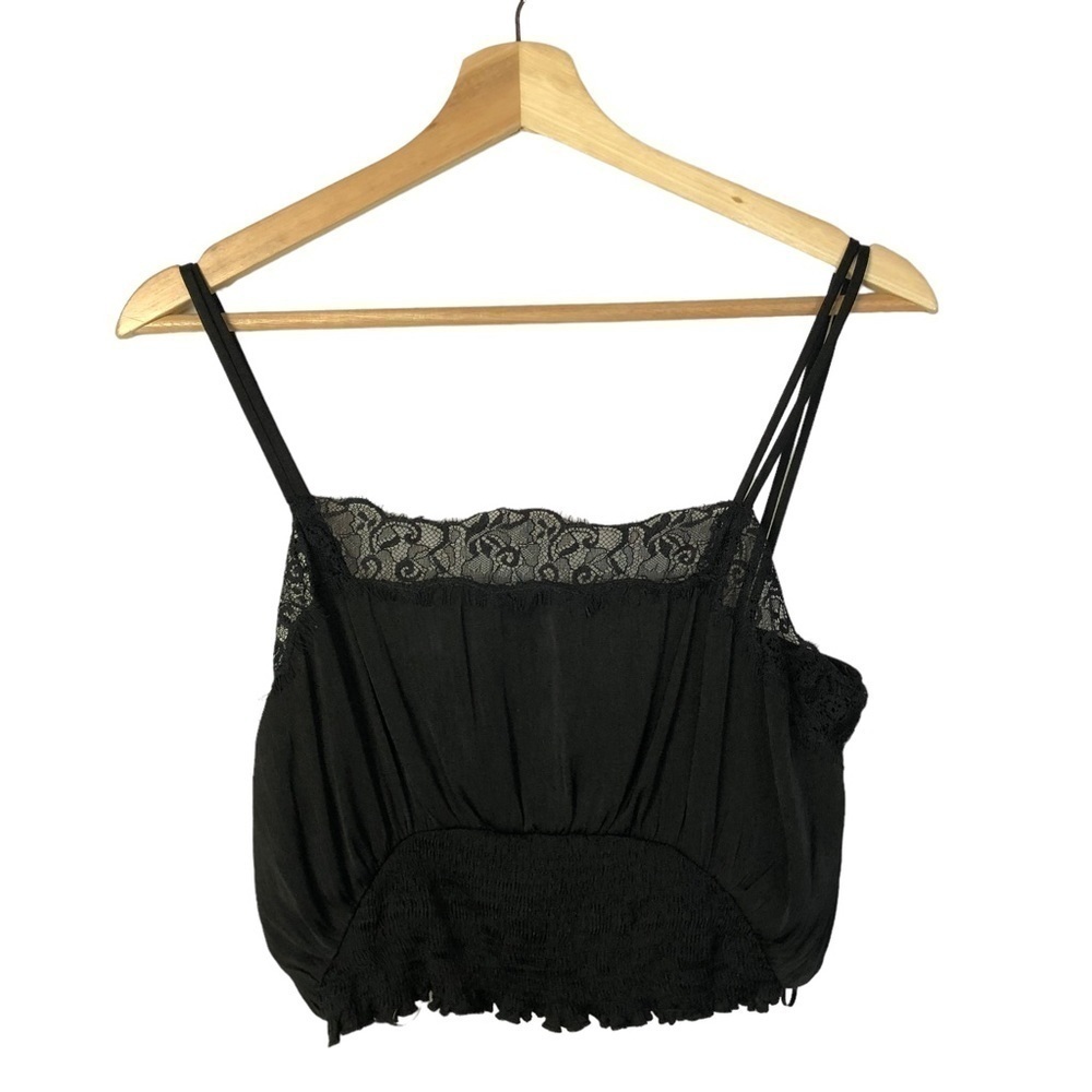 Zara Black Lace Bust Smocked Waist Crop Tank Top‎ S